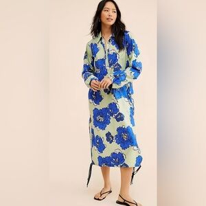 Anthropologie dhruv Kapoor Floral Blue and Green Maxi Dress